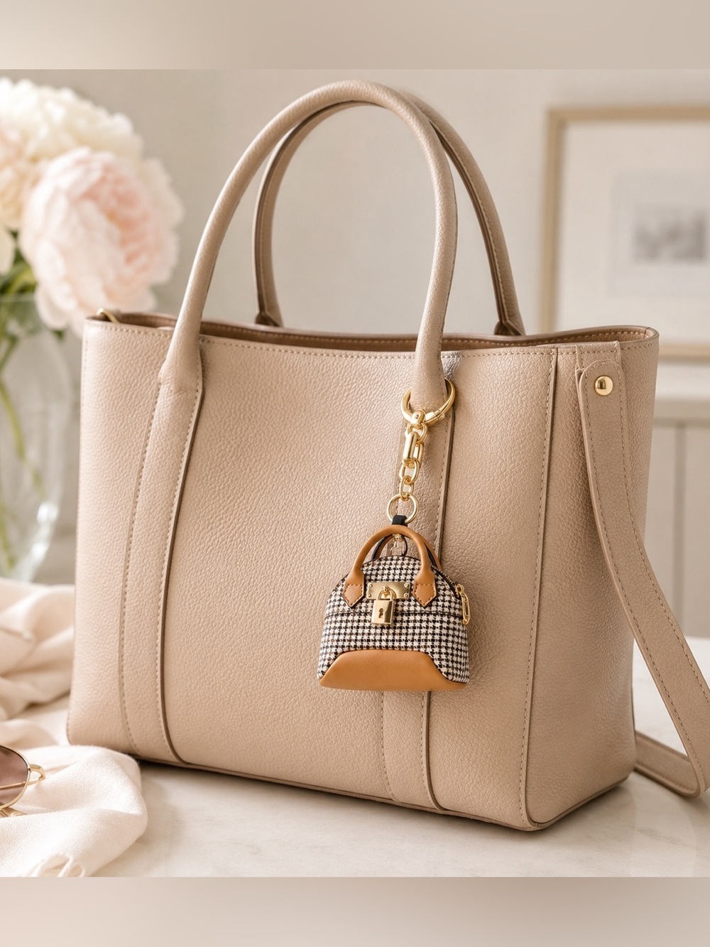 Stylish KEYCHAIN Tan and Black Mini tote Bag